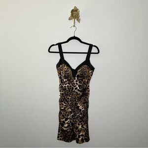 Vintage Cache Ruched Leopard Mini Dress 4